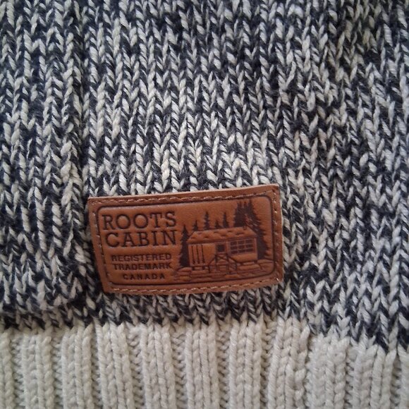 Roots Cabin Sweater Men's Small Gray Shawl Collar Cotton Grandpacore Preppy Dad - Picture 6 of 6